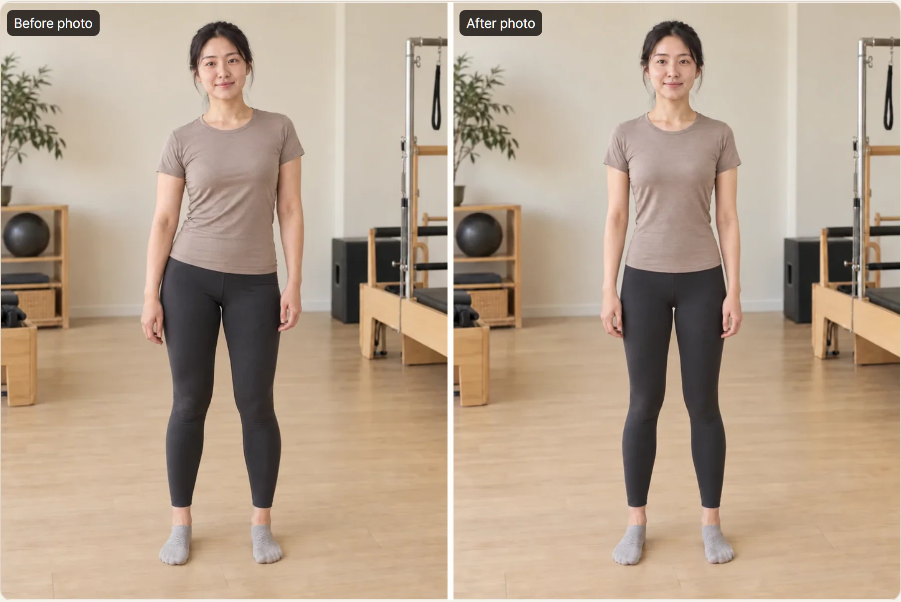 ภาพก่อนหลังและการเปรียบเทียบด้วย AI — ภาพตัวอย่างจาก AI · ไม่ใช่สมาชิกจริง