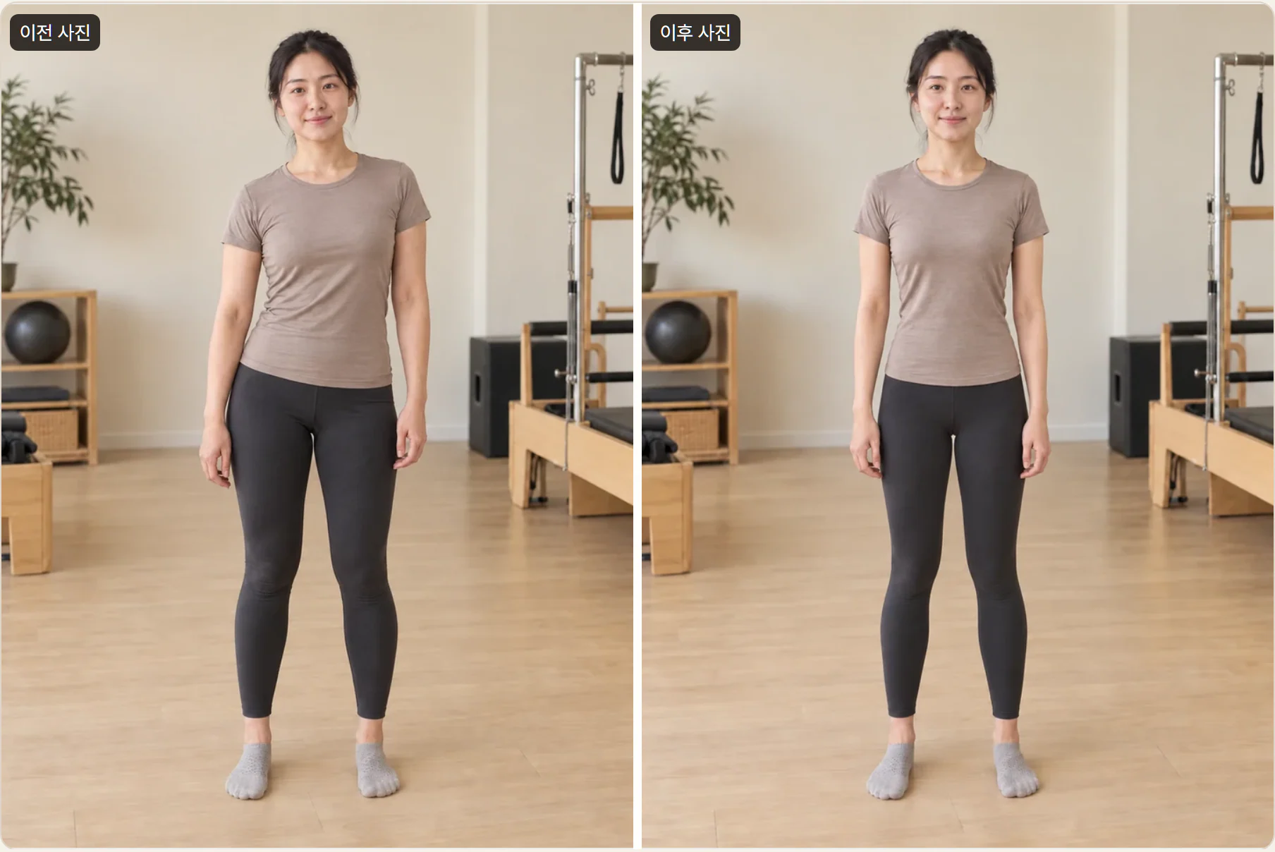 전후사진·AI 비교 — AI 예시 사진 · 실제 회원 아님